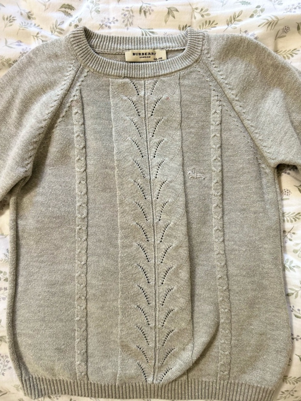 Burberry  Kids Light Gray Crewneck Cable-Front Sweater